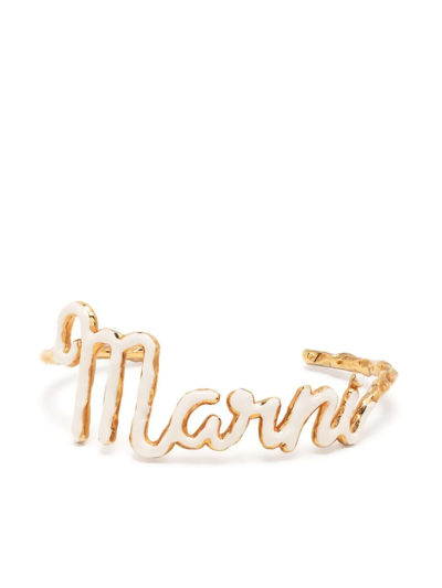 Marni Logo Lettering Cuff Bracelet In Natural