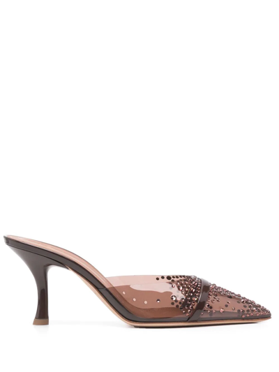 Malone Souliers Crystal-embellished 80mm Leather Mules In Brown