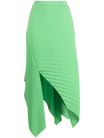 A.w.a.k.e. Diagonal Pleated Asymmetric Midi Skirt In Green-lt