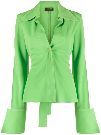 A.w.a.k.e. Oversized Cuffs Ruched Shirt In Green-lt