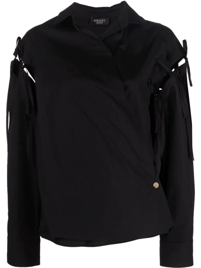 A.w.a.k.e. Tie On Sleeve Detailed Oversized Shirt In Black