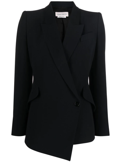 Alexander Mcqueen Asymmetric Plain Blazer In Black