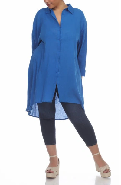 Boho Me High/low Button-down Shirt In Lapis Blue