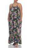 Boho Me Scoop Neck Spaghetti Strap Floral Print Maxi Dress In Black