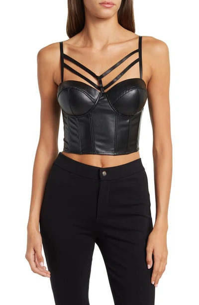 Secret Lace Cage Vegan Leather Bustier In Black