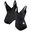 Tommy Bahama Black Pittsburgh Steelers Pearl Clara Wrap One-piece Swimsuit In Black