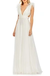 Mac Duggal Plunge Neck A-line Gown In White