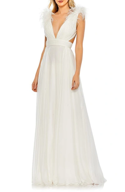 Mac Duggal Plunge Neck A-line Gown In White