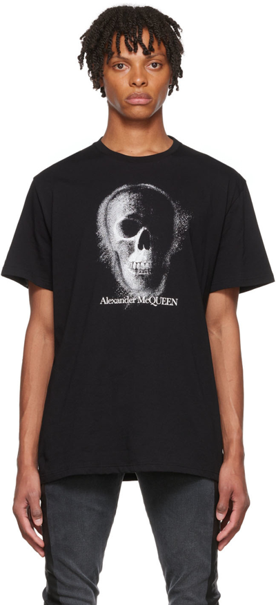 Alexander Mcqueen Man Black T-shirt With Silver Skull Motif