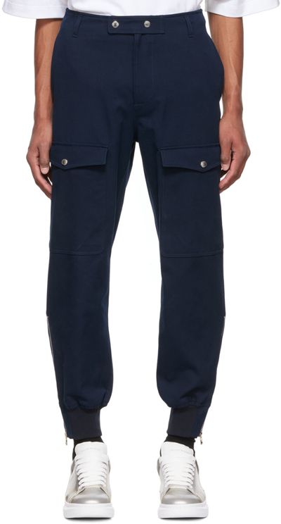 Alexander Mcqueen Navy Cotton Cargo Pants In 4150indigo