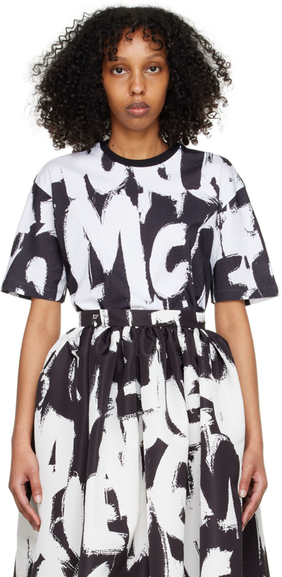 Alexander Mcqueen Graffiti Printed Cotton-jersey T-shirt In White Black