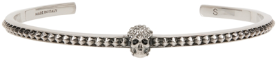 Alexander Mcqueen Silver Skull Cuff Bracelet In Argento