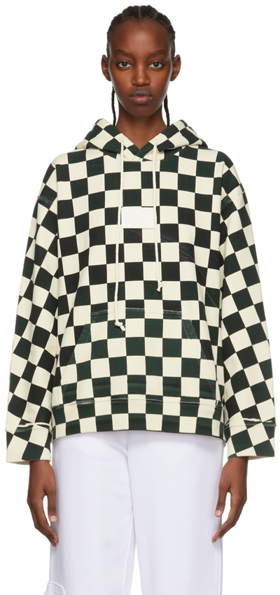 Mm6 Maison Margiela Checkerboard-print Hoodie In White/black