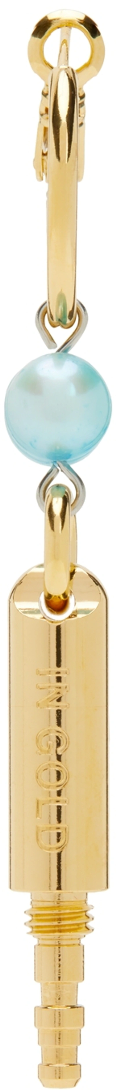 In Gold We Trust Paris Ssense Exclusive Gold Jack Single Earring In Gold/blue