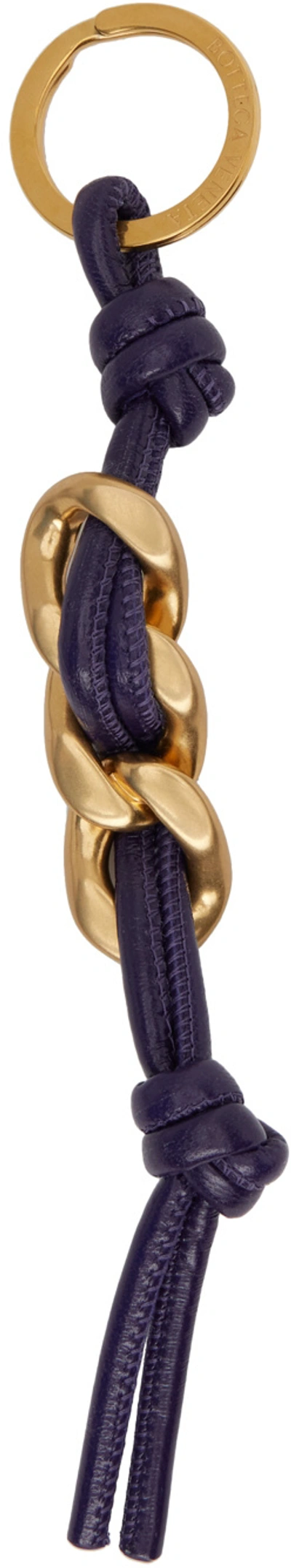 Bottega Veneta Navy Lambskin Keychain In 5103-unicorn-gold