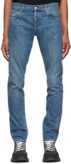 ALEXANDER MCQUEEN BLUE EMBROIDERED JEANS