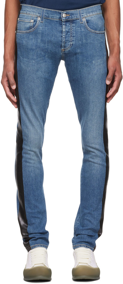 Alexander Mcqueen Blue Side Stripe Jeans In 0903 Blue Washed/bla
