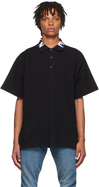 Alexander Mcqueen Men's Oversized Graffiti-collar Polo Shirt In Black