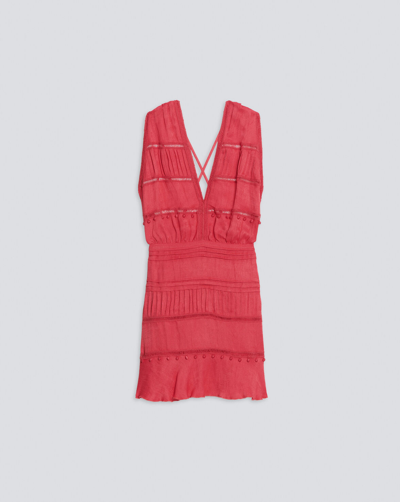 Iro Pavi Dress With Pleats And Braid In Hot Coral