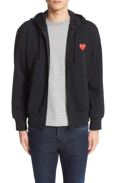 Comme Des Garçons Red Heart Cotton Hoodie In Black