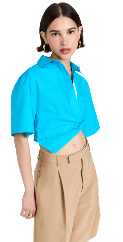 Jacquemus La Chemise Capri短款棉质衬衫 In Blue