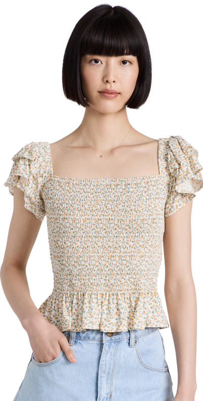 Sokie Collective The Flicker Sleeve Top In Yellow/green Floral