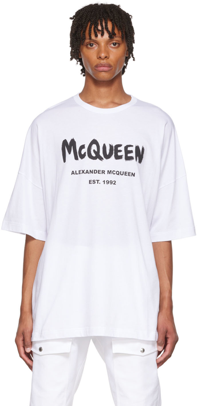 ★alexander mcqueen★ Graffiti Logo Print Man to Man White 6 Alexander Mcqueen Man White Mcqueen Graffiti Oversize T