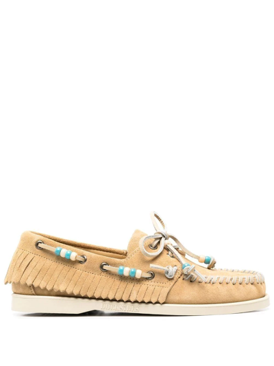 Alanui Fringed Bead-trim Boat Loafers In Neutrals