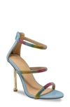 Chase & Chloe Elle Triple Rhinestone Strap Sandal In Lt. Blue Pu