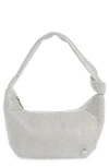 Olga Berg Jessica Crystal Croissant Bag In Silver