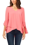 Vince Camuto Flutter Sleeve Crossover Georgette Tunic Top In Nocolor