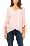 Vince Camuto Flutter Sleeve Tunic In Fresh Pink