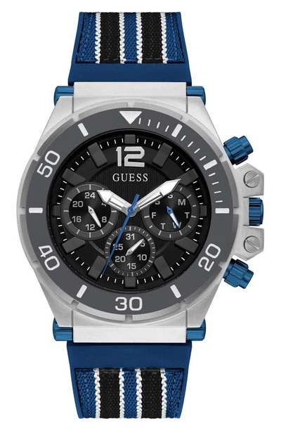 Guess Multifunction Nylon And Silicone Strap Watch, 48mm In Blue