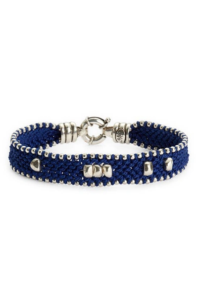 Gas Bijoux Colin Silver Bead Woven Bracelet In Silver / Blue