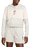 Nike Sportswear Logo Crop Hoodie In Grey Heather/ Coconut Milk