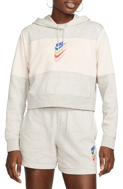 Nike Sportswear Logo Crop Hoodie In Grey Heather/ Coconut Milk