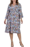 Kiyonna Brighton Floral Bell Long Sleeve Dress In Floral Impressions