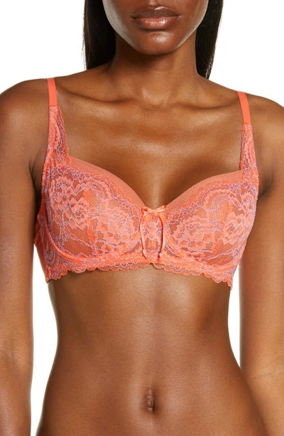 Skarlett Blue 'minx' Unlined Lace Demi Underwire Bra In Summer Coral / Jubilee