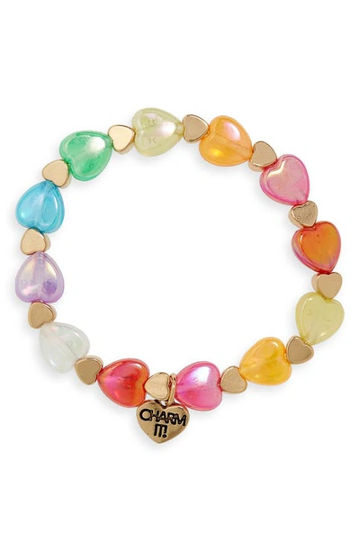 Charm It Kids' Rainbow Heart Bead Stretch Bracelet In Multi