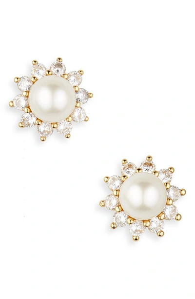 Kate Spade Gold-tone Pave & Imitation Pearl Halo Stud Earrings In White/gold