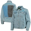The Wild Collective Blue Charlotte Fc Print Denim Button-up Jacket In Blue