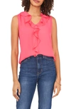 Vince Camuto Ruffle Neck Sleeveless Georgette Blouse In Geranium
