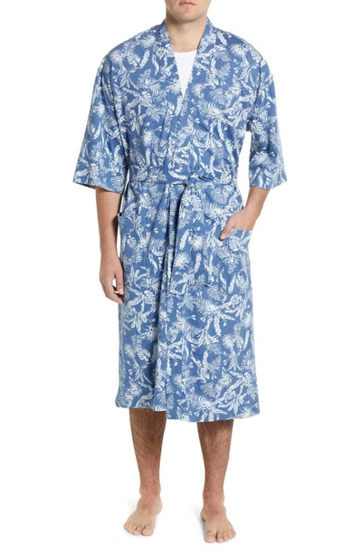 Majestic Palm Print Dressing Gown In Blue Leaf