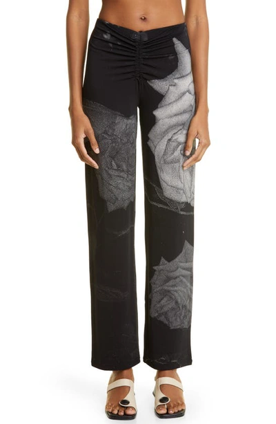 Paloma Wool Rose-print Drawstring-waist Trousers In Black