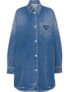 Prada Blue Logo Plaque Washed Denim Shirt In Blue