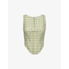 Miaou X Paloma Campbell Checked Stretch-woven Crepe Corset In Baby Plaid Limon