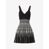 Alexander Mcqueen Two-tone Zig-zag Print Dress In Black Bone