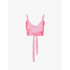 Palm Angels V-neck Tie-front Satin Crop Top In Fuchsia Fuchsia