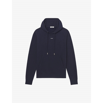 Sandro Logo-embroidered Organic Cotton-jersey Hoody In Noir / Gris