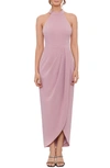 Xscape Halter Neck Crepe Gown In Rose